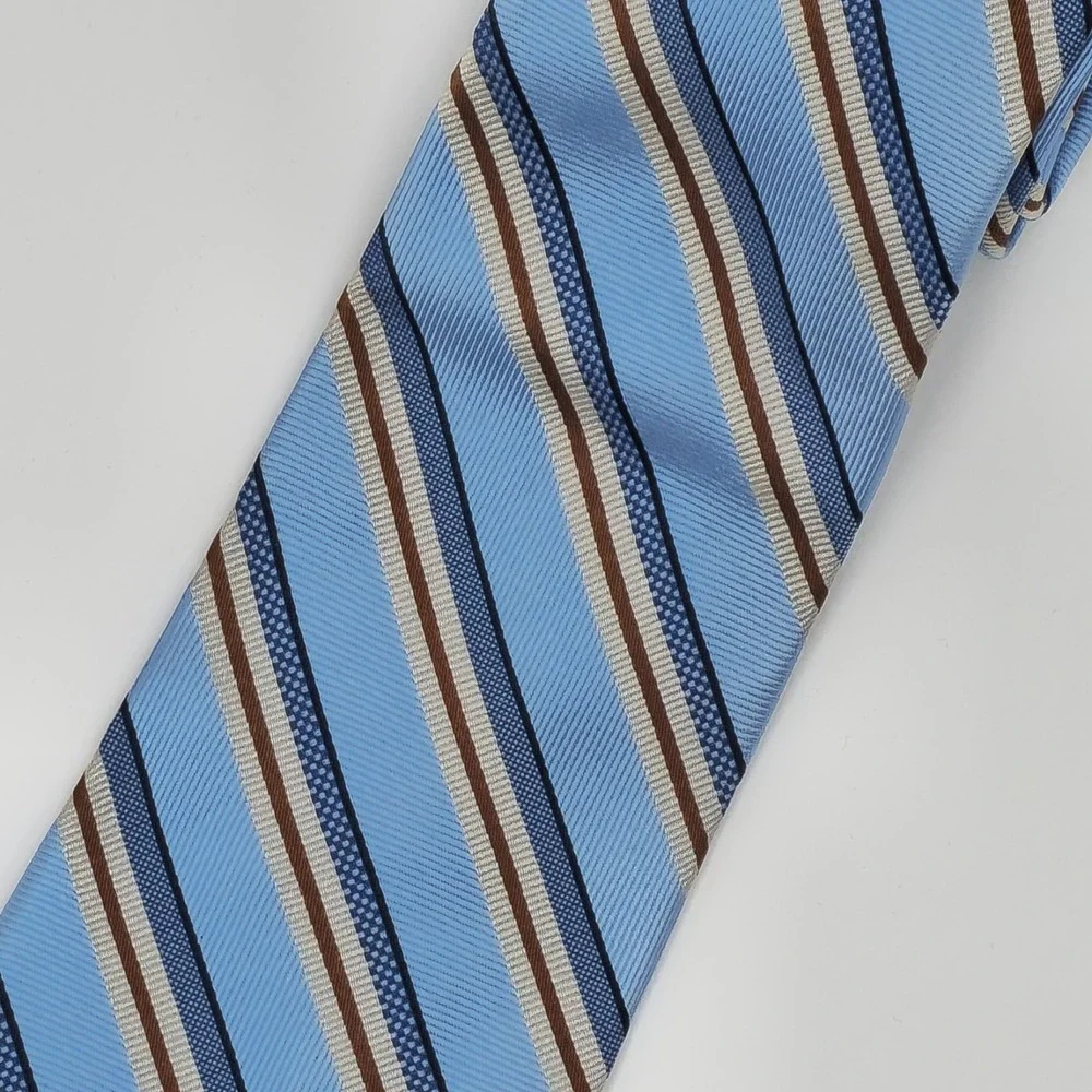 Jos A Bank Men's Silk Tie Blue Brown Beige Striped Necktie Classic Business Form